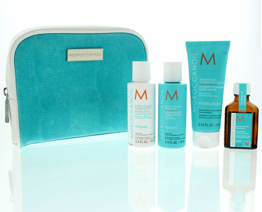 Moroccanoil 5 Piece Gift Set: Hair Oil Treatment 25ml - Volumizing Shampoo 70ml - Volumizing Conditioner 70ml - Hair Mask 75ml - Pouch