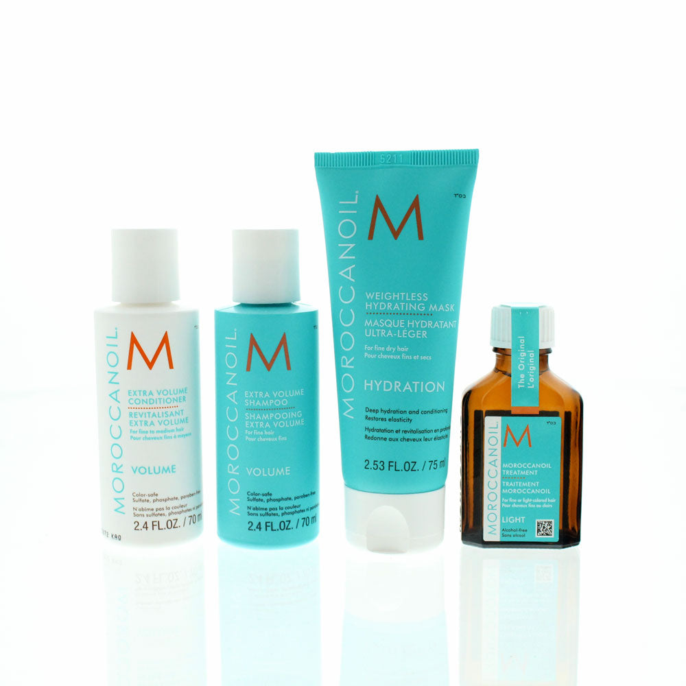 Moroccanoil 5 Piece Gift Set: Hair Oil Treatment 25ml - Volumizing Shampoo 70ml - Volumizing Conditioner 70ml - Hair Mask 75ml - Pouch